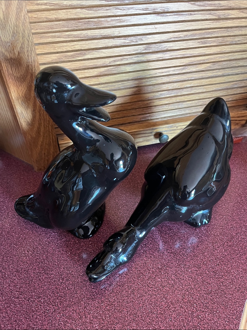 Set Of Black Glossy Ceramic Ducks